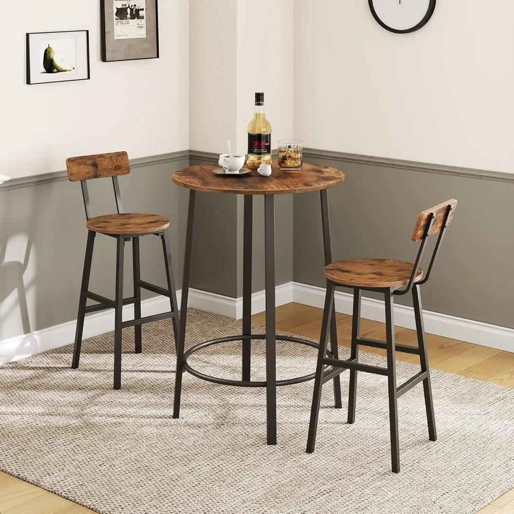 Bar Stools, Set of 2 Round Chairs, 24.4 Inches Stools with Back, Breakfast Chairs with Footrest, Counter Bar Stools