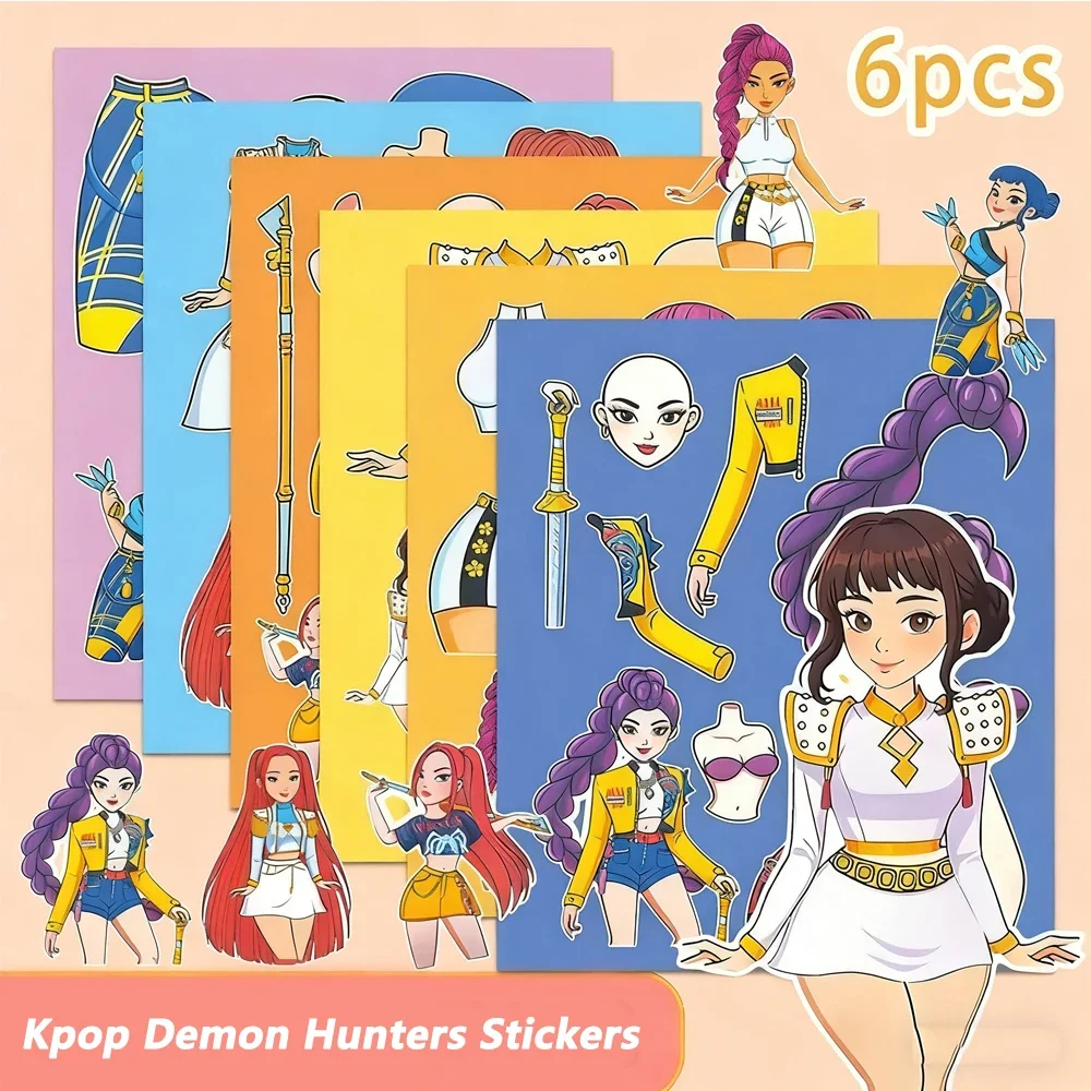 6/24 قطعة Kpop شيطان الصيادون الإبداعية جعل الكرتون لغز ملصقات الاطفال ملصق يدوي الصنع لعبة الأطفال بانوراما التعليم لعبة هدية