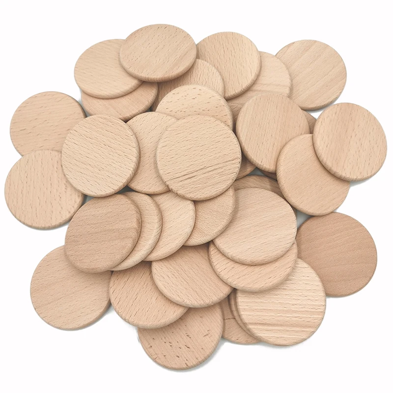 25mm-70mm Natural Beech Wood Slices Unfinished Solid Wooden Coins Rounds Cutouts for Crafts Projects, DIY Crafts, Ornaments