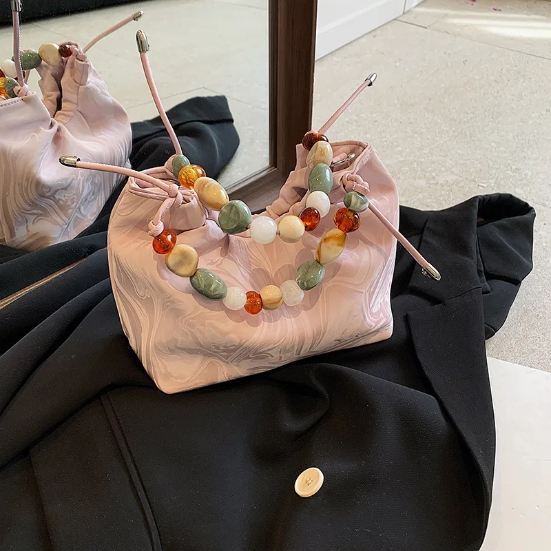 Xvissed HAM-Sac à main à bandoulière pour femmes, sacoche décontractée, légère, pour voyage en plein air, avec cordon de perles, mode féminine