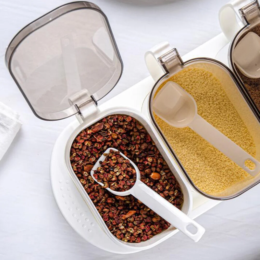 

1 set 1 Set Seasoning Storage Box Kitchen Condiment Container Spice Jar Set Salt Pepper Pots Clear Lid Heat Resistant