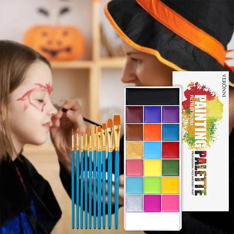 20 Color Face Body Painting Kids Flash Tattoos Halloween Party Makeup Dress Beauty Paint Palette With Brush Kit Face Make Up