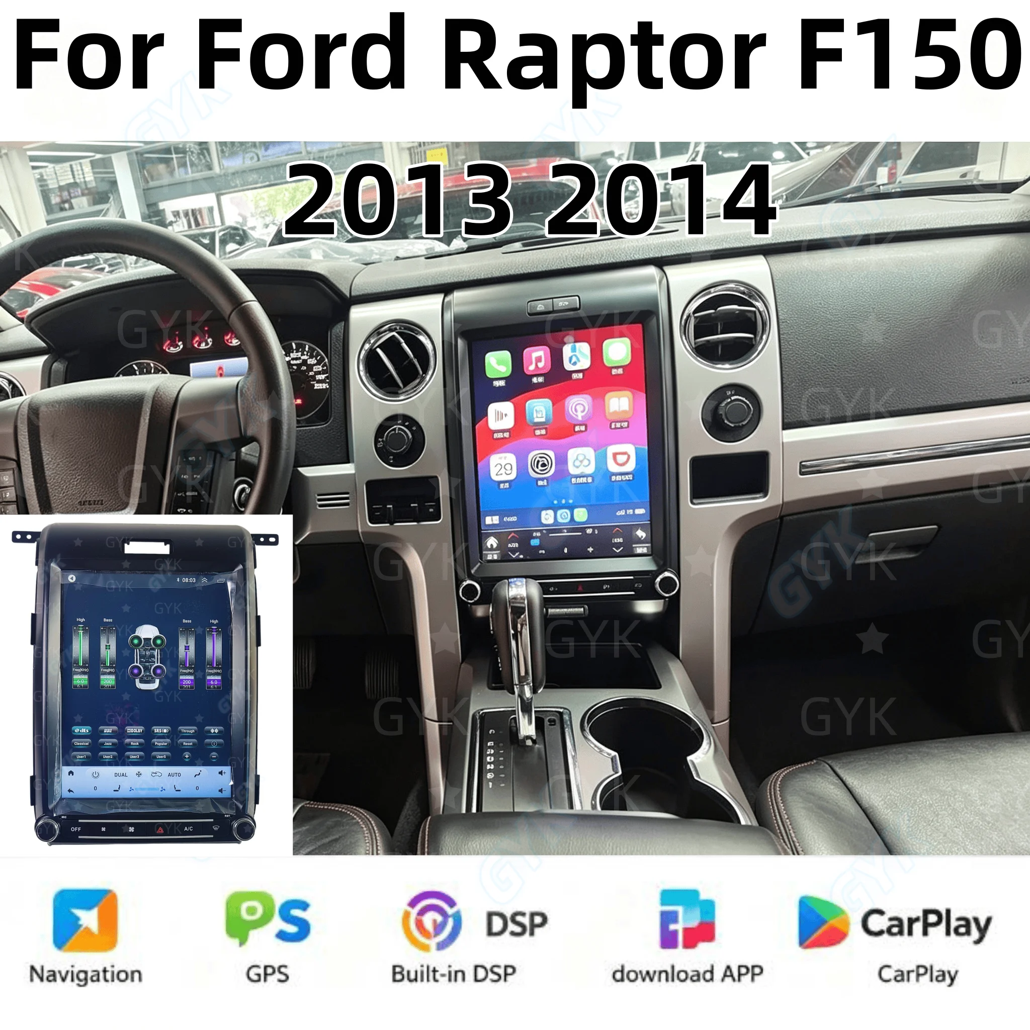 12.1 inch Car Radio Wireless Bluetooth For Ford Raptor F150 2013 2014  CarPlay 4G GPS Android 14 Head Unit Touch Screen Stereo S