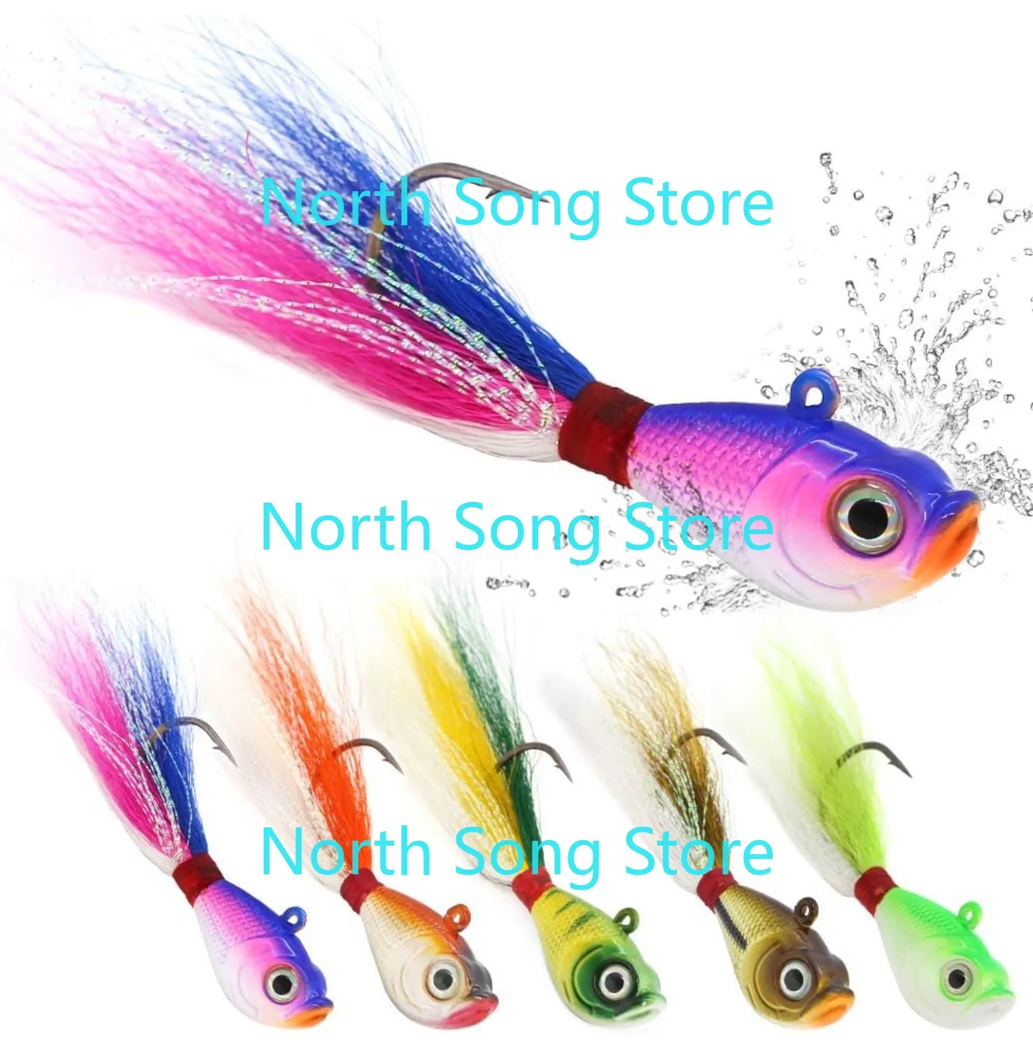 

Bucktail Jigs Saltwater Hair Jigs, 5 Pack Bucktail Lures Surf Fishing Jig Heads - Assorted Kit (1/4oz-2oz)