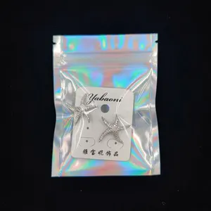50pcsgros Thử nghiệm hình ba chiều Mylar Túi Laser Gói nhựa gói đồ trang sức lưu trữ túi quà tặng bán lẻ túi khóa zip 10 Bao bì Ngày bán hàng của Mẹ - 3