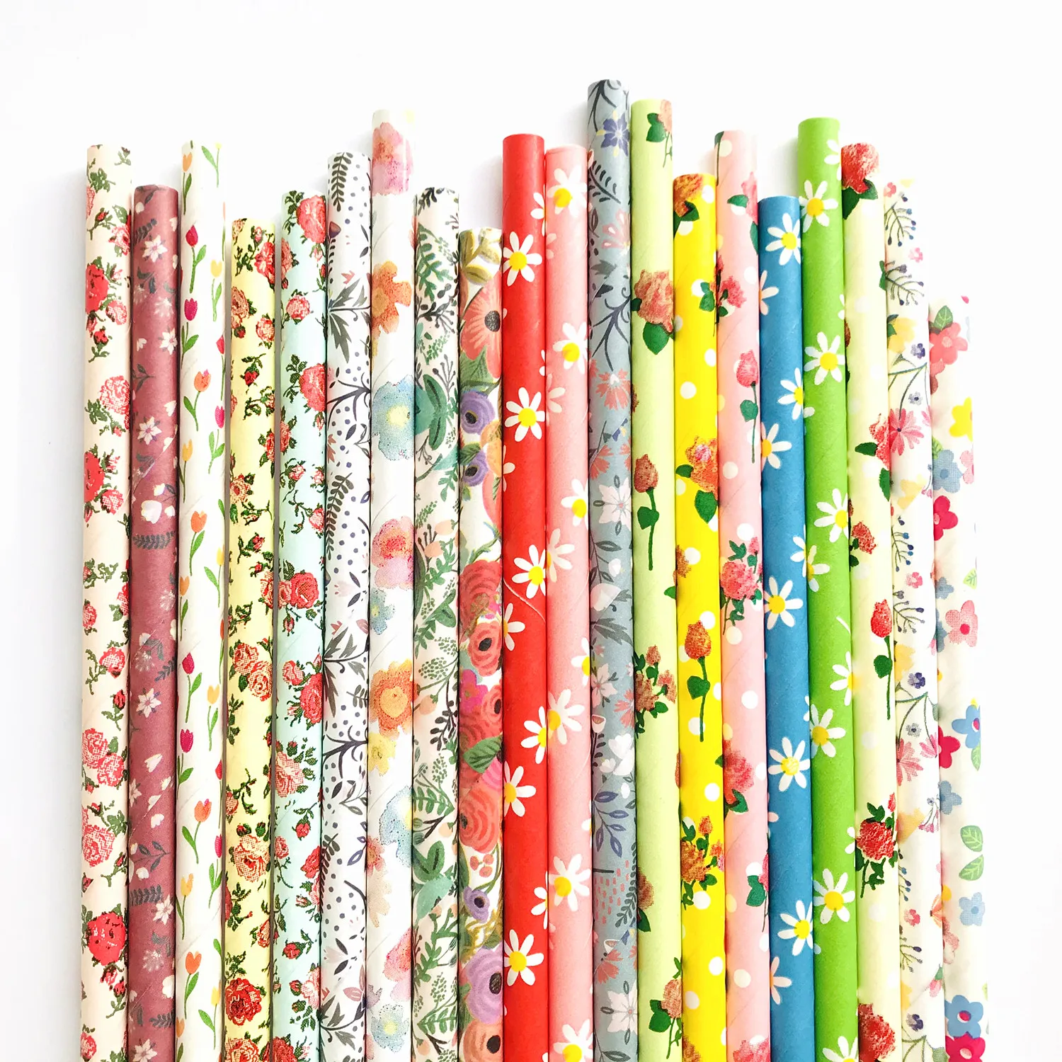 500 Pcs Mixed 20 Flower Paper Straws Bulk,Multi Daisy Rose Tulip Ditsy Floral Garden Tea Party Wedding Retro Spring Summer Decor