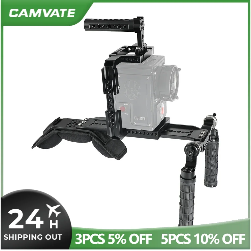 CAMVATE Pro Shoulder Mount Rig With ARRI Dovetail Sled Plate & Camera Cage Rig & Rosette Handle Grip System For RED DSMC2 Camera