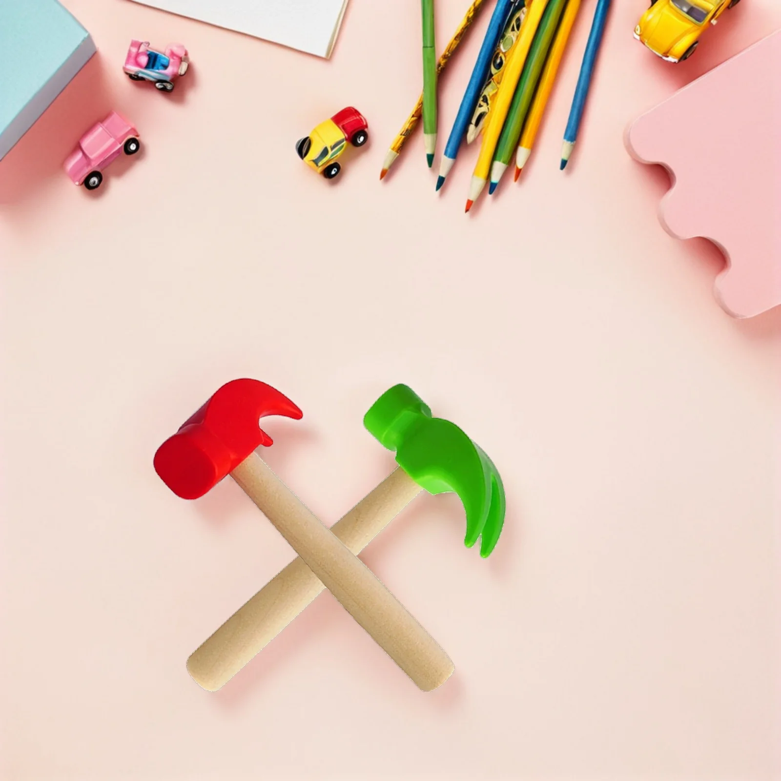 Conjunto de martelo de madeira para crianças, 4 unidades, simulação brilhante, ferramentas de manutenção, batendo educacional, festa de aniversário, 16.5x8x2.5cm