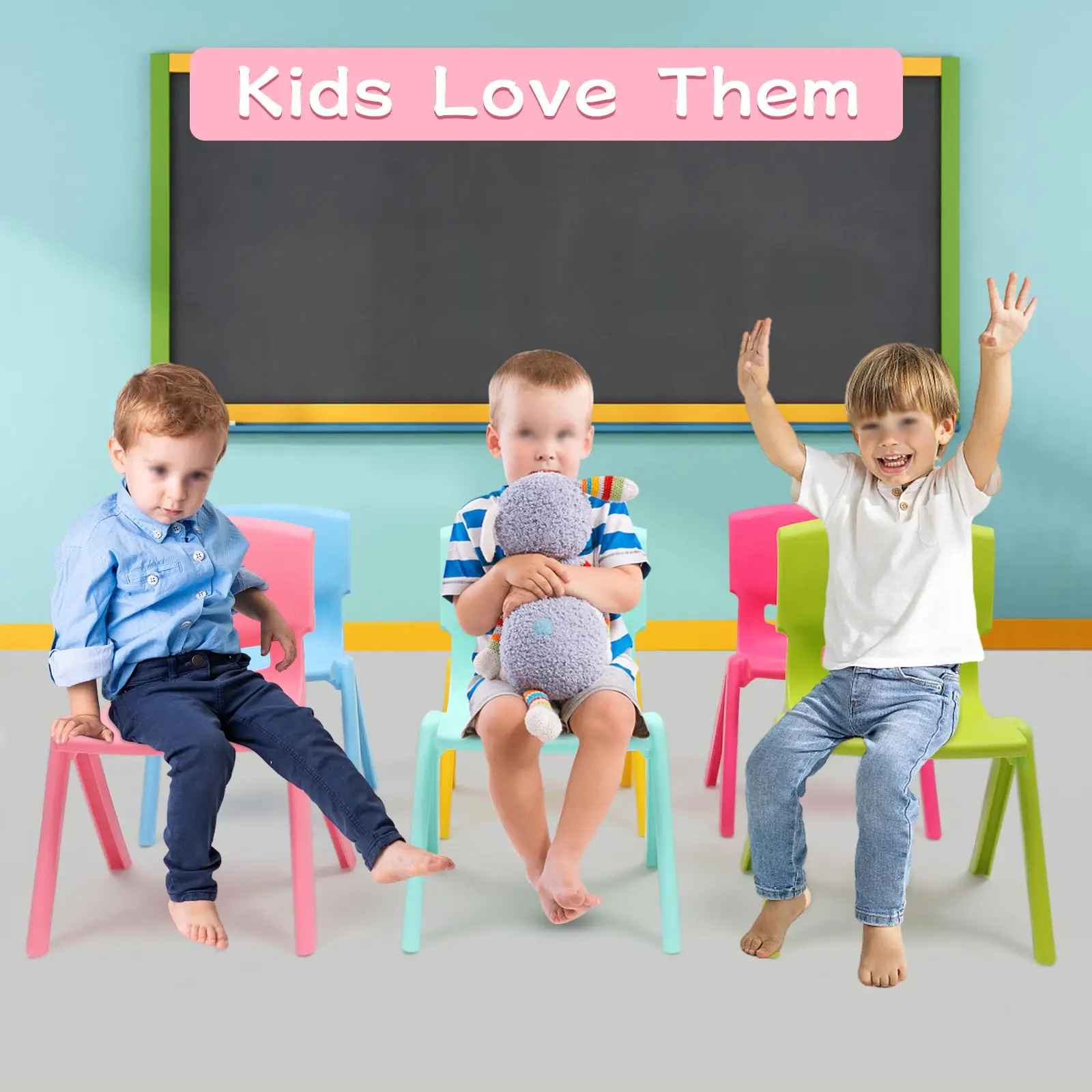 6 Pcs Colorful Stackable School Chairs with 11Inch Seat Height Colorful Plastic Classrooms Chair Stacking Stools Kids Learning C