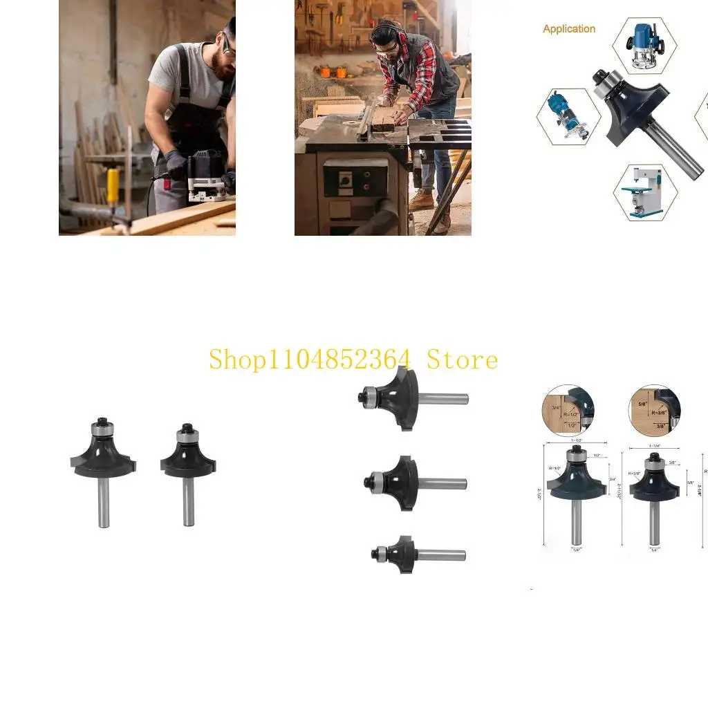 

652f деревообрабавляющий маршрутизатор бит 3 куска набор 1/4 хвостого сплав Сталь Сталь округлый угол