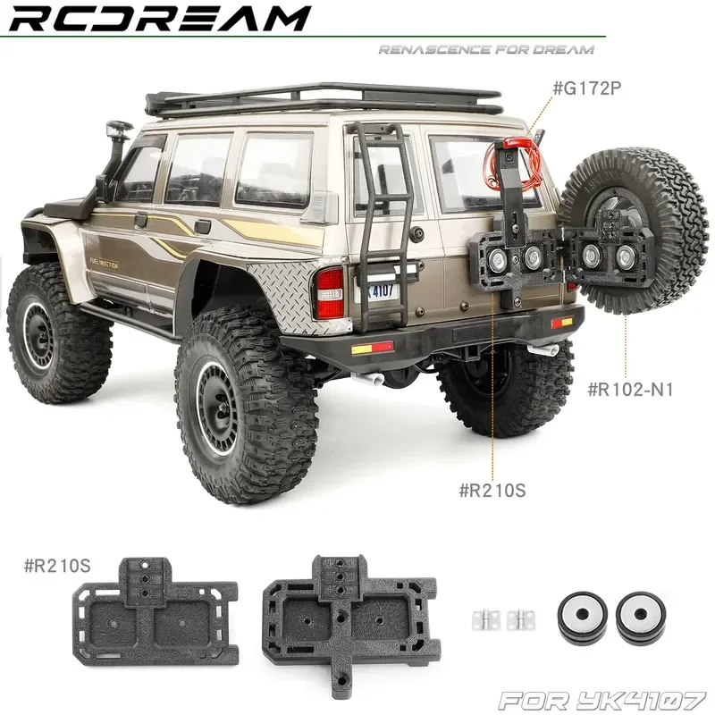 RCDream Tail Logo License Plate Light Taillight Rear Ladder Quick Release Body Shell Clips For Yikong YK4107 1/10 RC Crawler