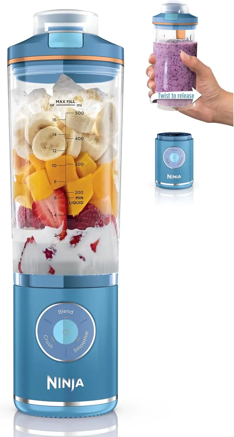 Personal Blender with Twist & Go, Portable Smoothie Maker, Ice Crushing, 3 Programs, Cordless, 22oz Removable Cup, Dishwasher Sa