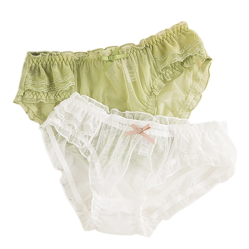 Cute See-through Mesh Thong for Women Ruffle Edge Comfortable Loose Waistband Underpants Female Briefs Wrap Buttocks Design