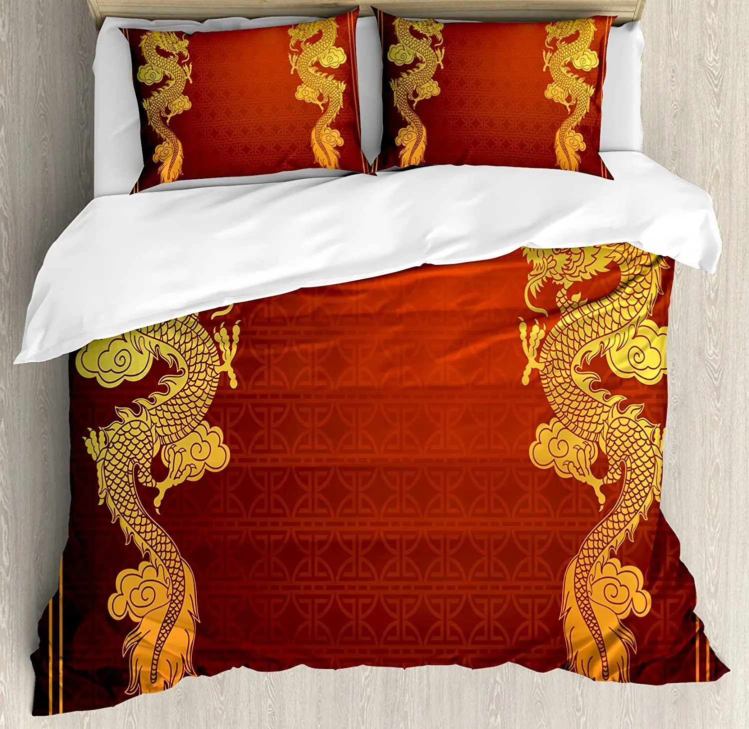 

Dragon Bedding Set For Bedroom Bed Home Chinese Heritage Historical Asian Eastern Motif w Duvet Cover Quilt Cover And Pillowcase