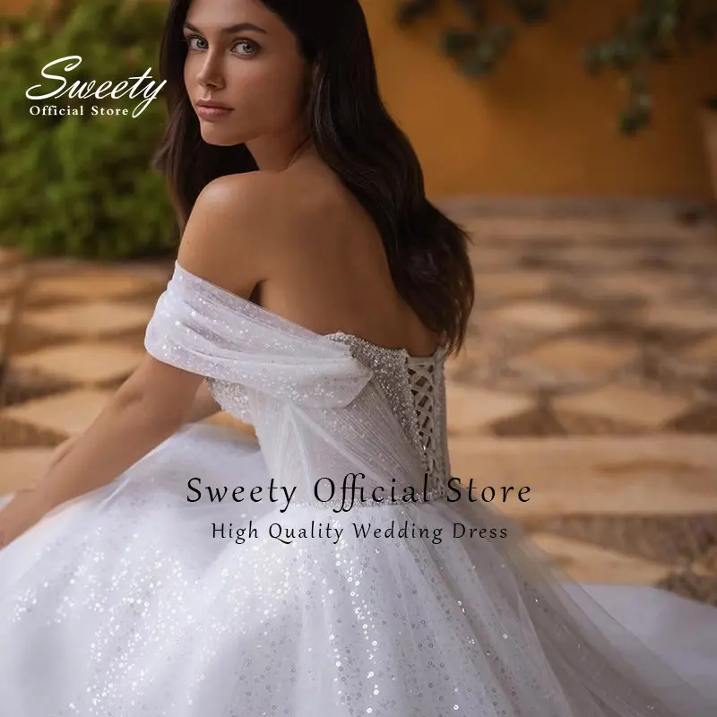 Luxury Wedding Dress Embroidered With Bead Ballgown Boat Neck Sleeveless Bride A-Line Robe De Mariee Customized Vestido De Novia