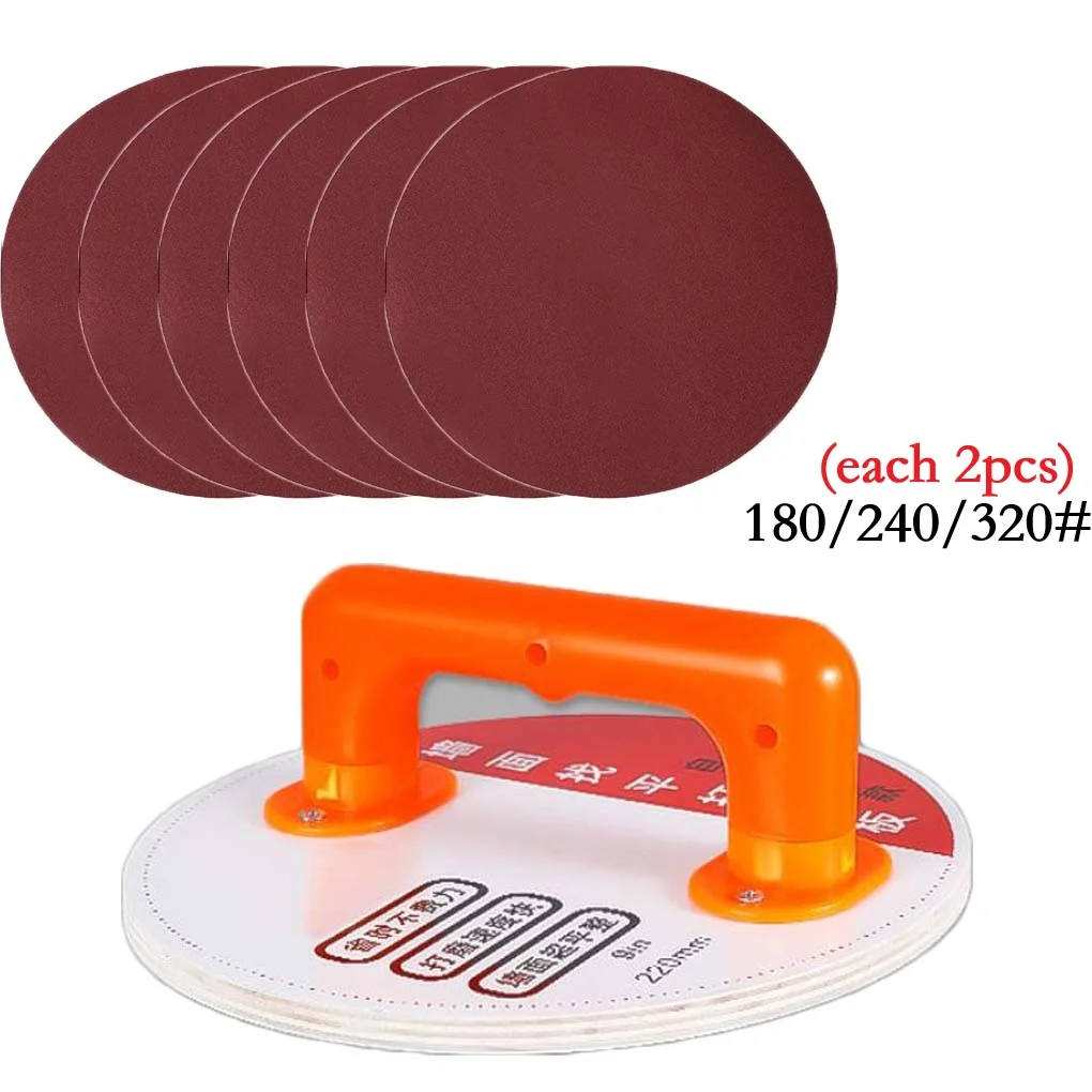 9inch Self-Adhesive Sandpaper Holder Wear-Resistant Non-Slip Sanding Board Round Grinding Panel 180/240/320Grit Sandpaper