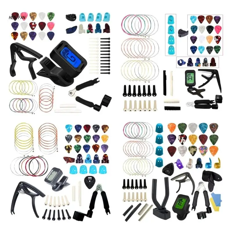 M89D Guitar Accessories Guitar Tools Set with Guitar Strings, Bridge Pins, Tuner, Capo, Picks, Fingertip Protectors