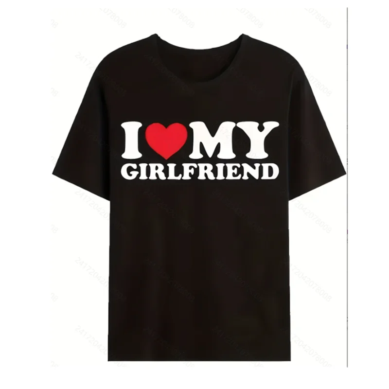 أنا أحب تي شيرت مطبوع لصديقتي، تي شيرت رجالي كاجوال فضفاض بأكمام قصيرة للركض، قميص رياضي صيفي #1