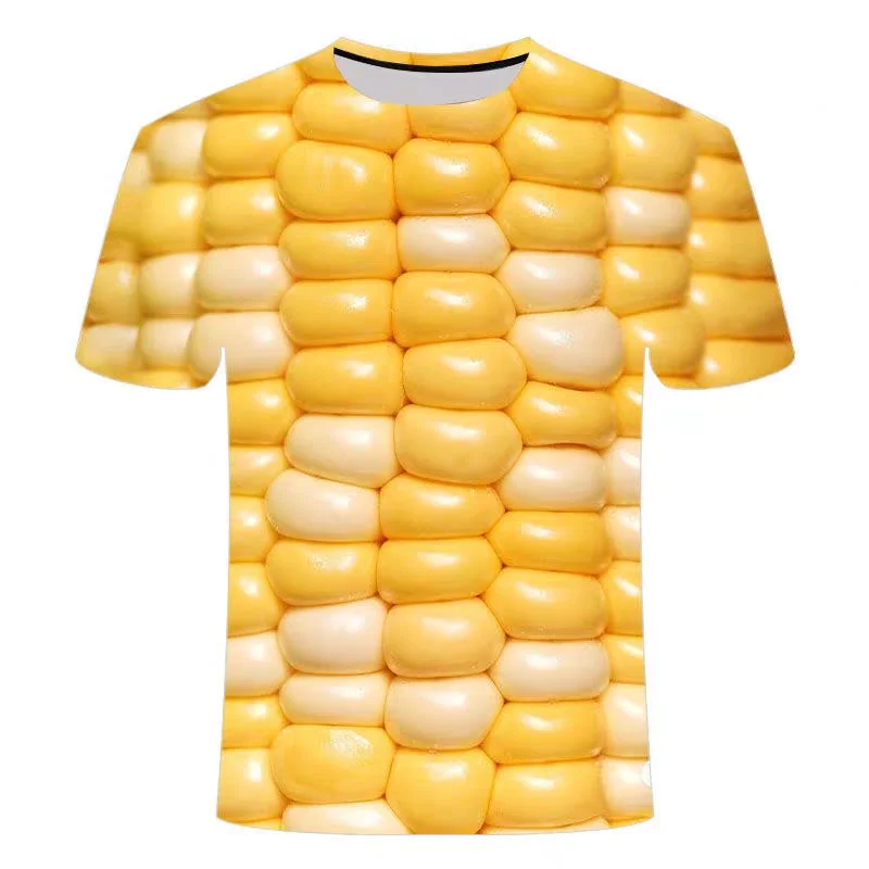 Corn Graphic T Shirt For Men Clothing Cool 3D Print Coarse Food Grain T-shirt Funny Kids Short Sleeved T-shirt Casual Women Tee