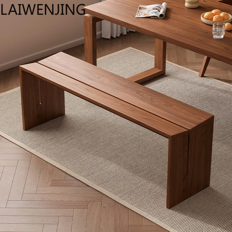 

HLZ wabi-sabi wind solid wood strip stool home bedroom homestay black dining chair shoe changing stool