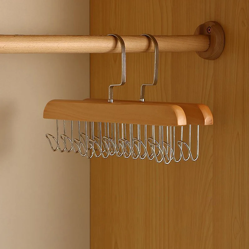 

1PC Wood Belts Camisole Clothes Hanger 8 Hooks Tie Hats Organizer Rack Non Slip Space Saving Wardrobe Clothing Storage Holder