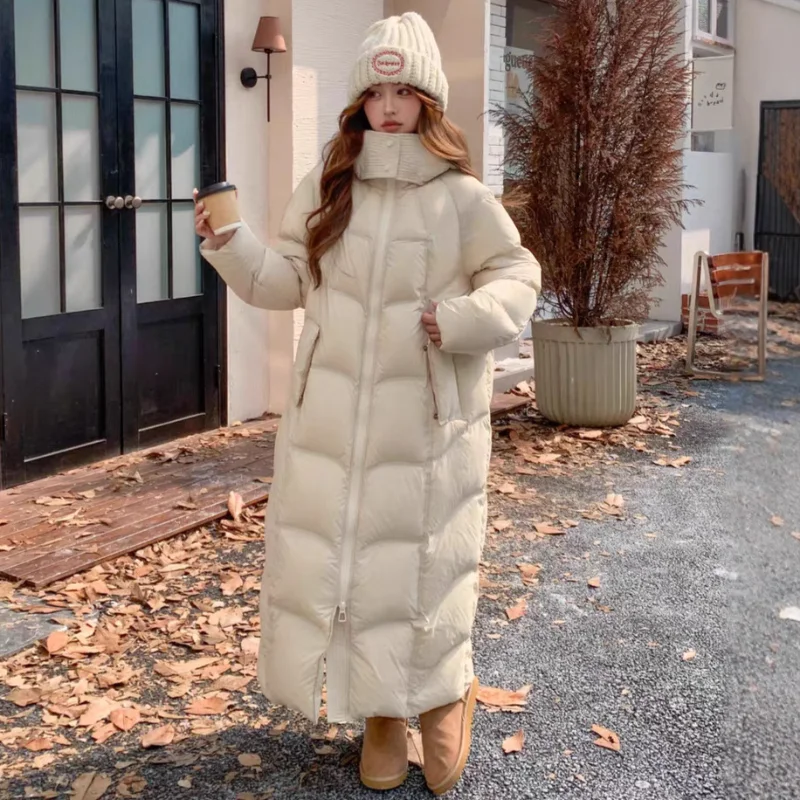 

Пуховик, зимний новый стиль, пышное прямое длинное пальто выше колена, свободное модное универсальное утепленное теплое пальто для похудения