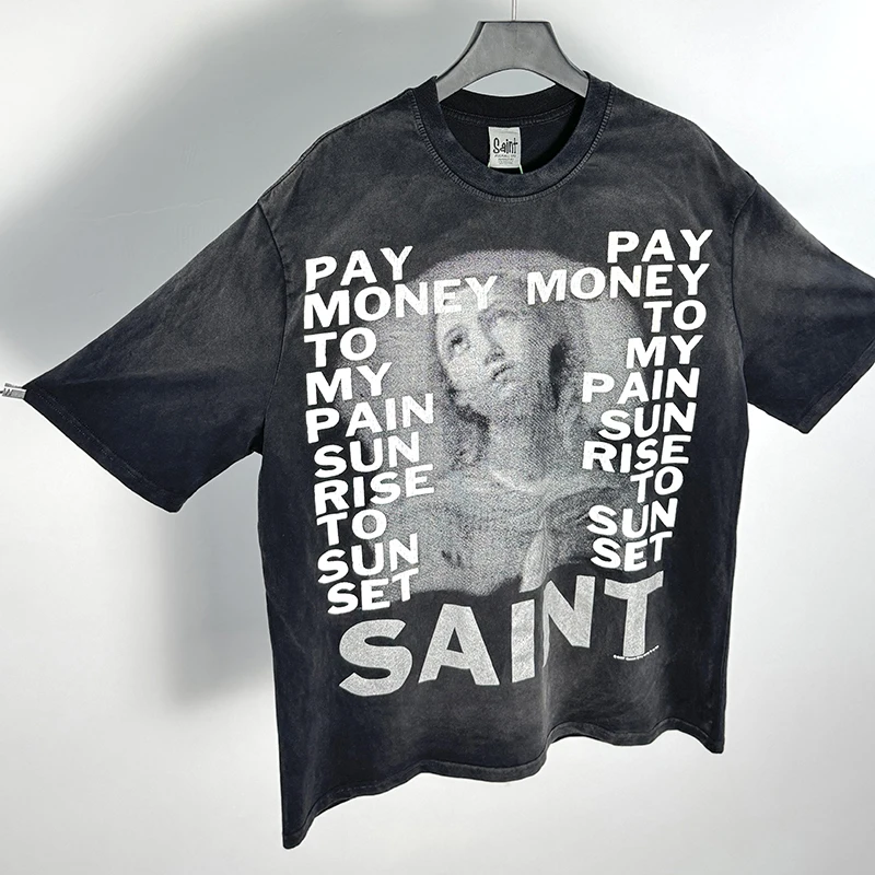T-shirts Homme Imprimés Directement à l'Encre Blanche Style Vintage Délavé Manches Courtes Nouveauté Été Hauts Tendance