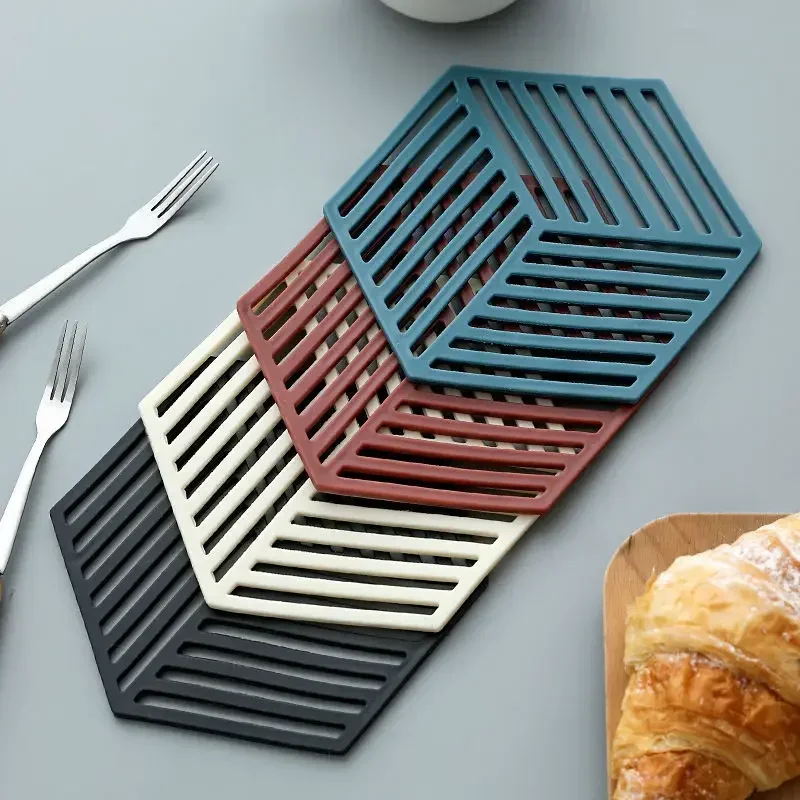 Silicone Mats Pad Insulation Mat Coaster Hexagon Heat-insulated Silicone Tableware Bowl Placemat Home Table Decor Kitchen Tools