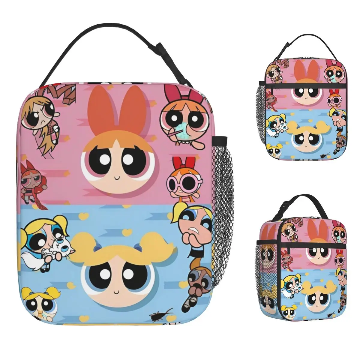 

P-Powerpuffs сумка для обеда для девочек, эстетический ланч-бокс для женщин, школьная портативная сумка-холодильник, оксфордская сумка-тоут с графикой, сумки для еды