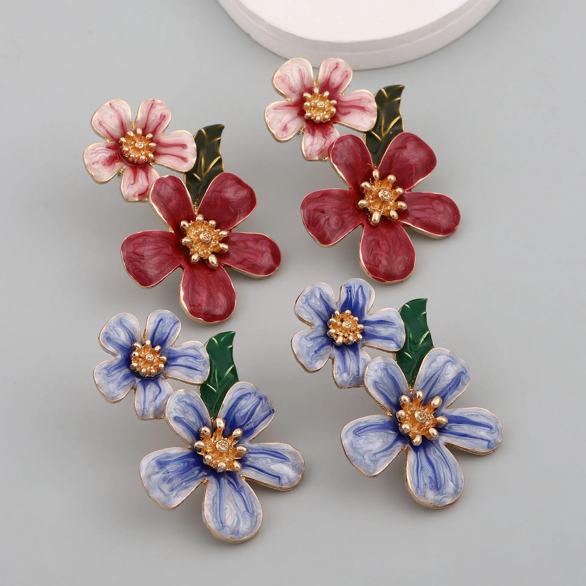 Pendientes con colgante de flor para mujer, aretes de pétalos de flor de aceite de goteo colorido, joyería informal para fiesta, regalo para niña