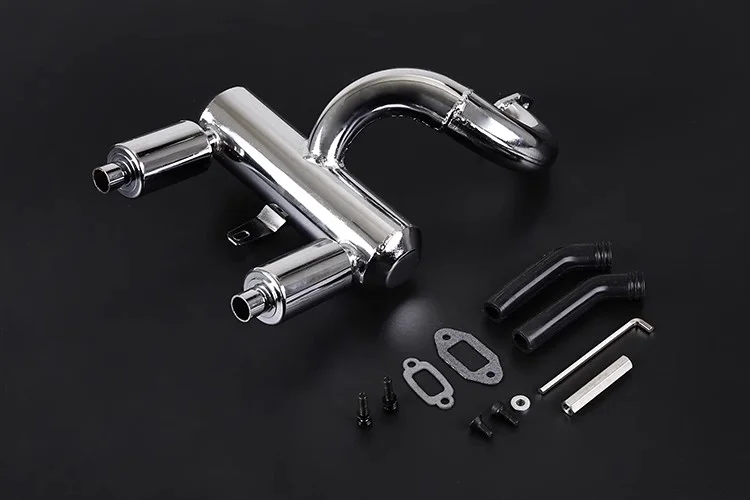 Stainless Steel Double Hole Silencing Exhaust Pipe Fits 1/5 ROFUN ROVAN LT BLT LOSI 5IVE-T