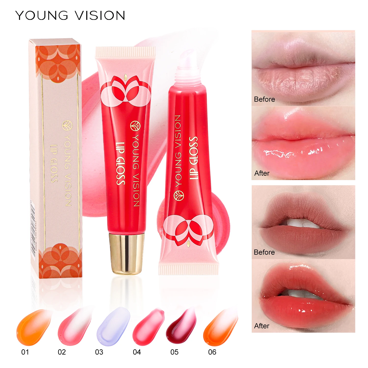 YOUNG VISION 6-Color Essence Brightening Lip Oil Lip Care Lip Balm Essence Plumping Lip Moisturizer Exfoliating Lip Oil