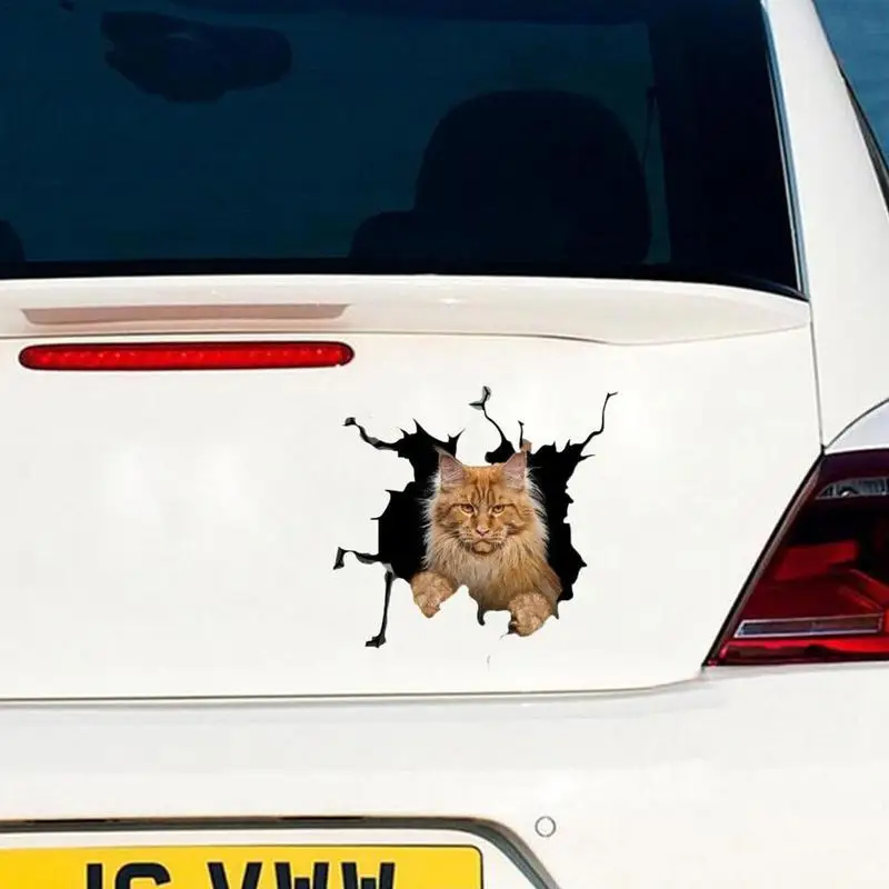 Cat Car Stickers And Decals 3D Cat Stickers Cat Car Cracking Sticker Waterproof Creative Car Door Window Cling For Window Bumper