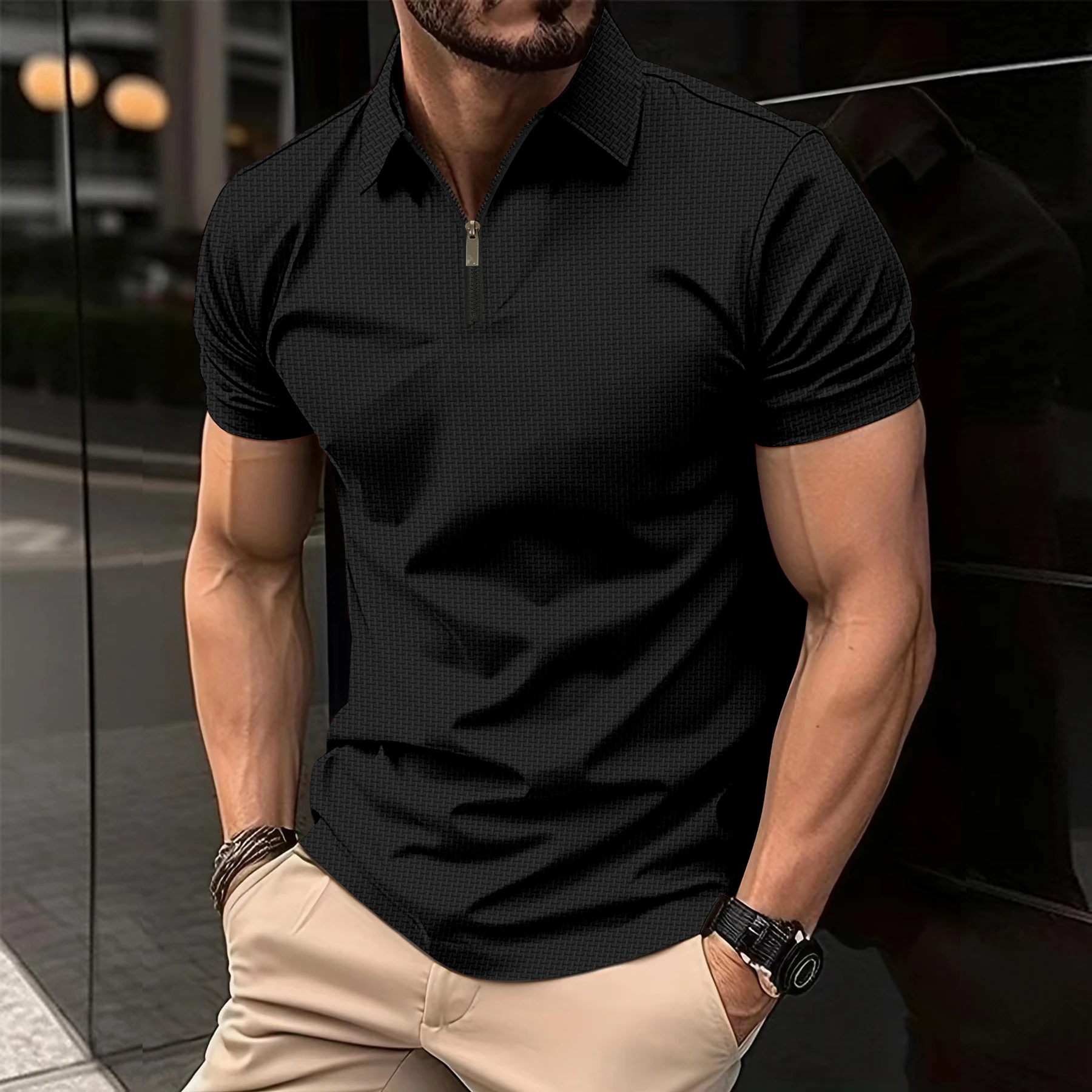 Fashion trend T-shirt Men's street wear buckle pullover Work Business Casual Summer lapel short-sleeved quick-drying polo shirt