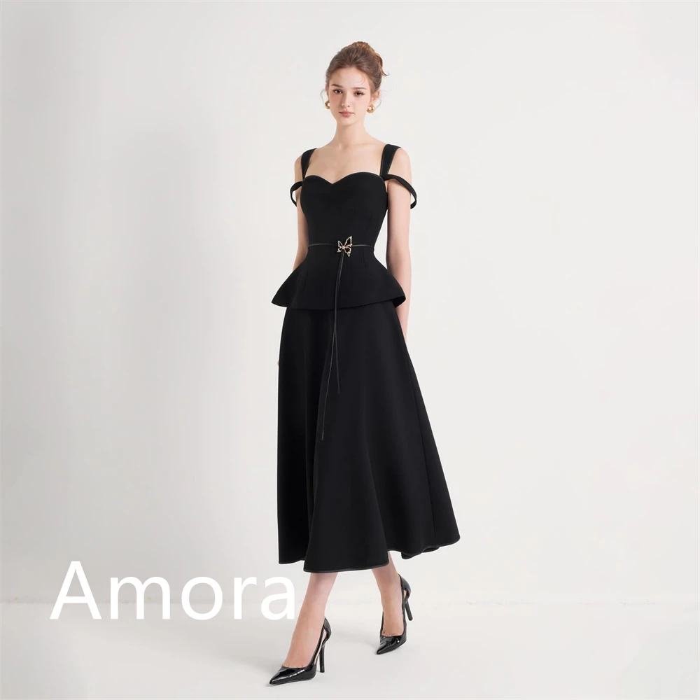 Customized Formal Black Jersey Evening Dress Classic Strapless Off the Shoulder Belt(Sashes) Backless Open Back Party Dress