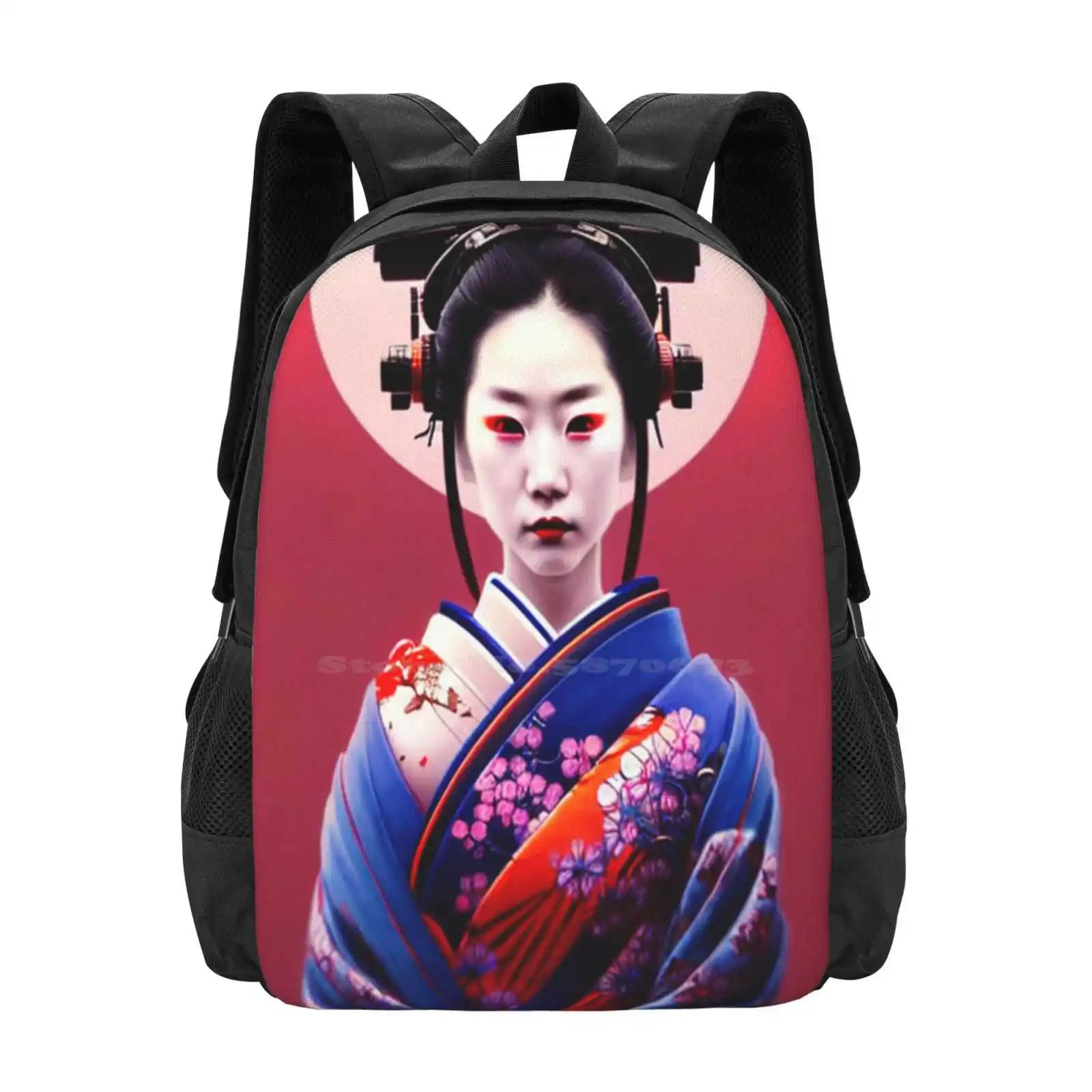 Beautiful Japanese Geisha Wearing Vr Eyepiece Hot Sale Schoolbag Backpack Fashion Bags Beautiful Japanese Geisha Wearing Vr