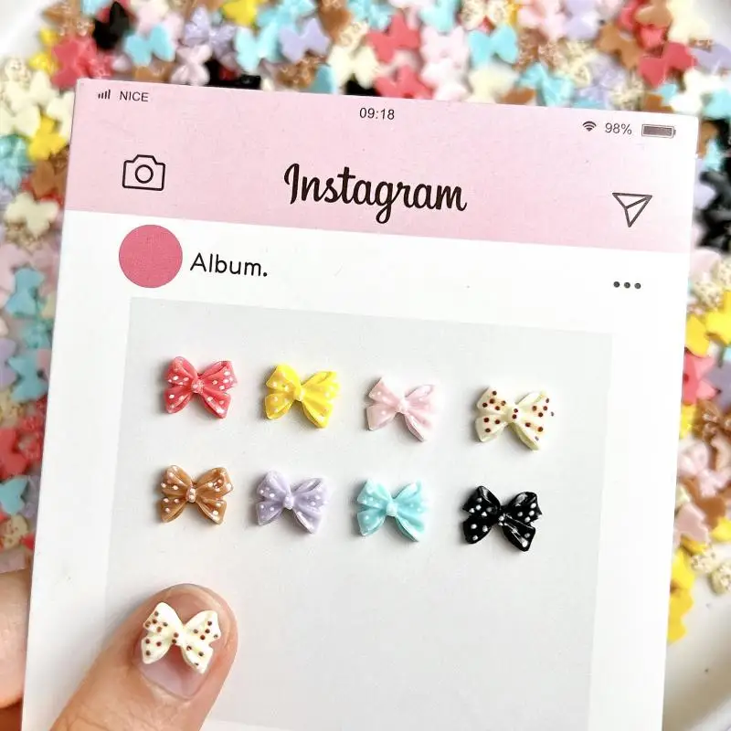 Dopamine Colored Bows Resin Nail Art Decorations Painted Polka Dots Tie Sweet Stylish Nail Charms for DIY Hair Clip Nail Crafts