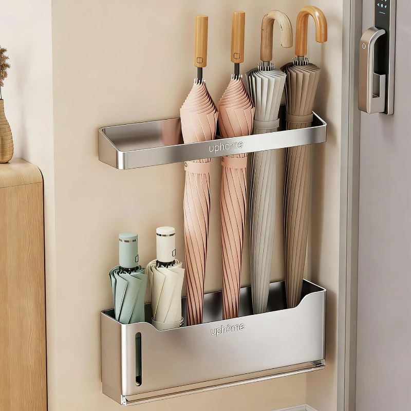 

Punch-free Wall Hanging Umbrella Stand Household Drain Design Long Umbrella Organizer Hallway Storage Shelf