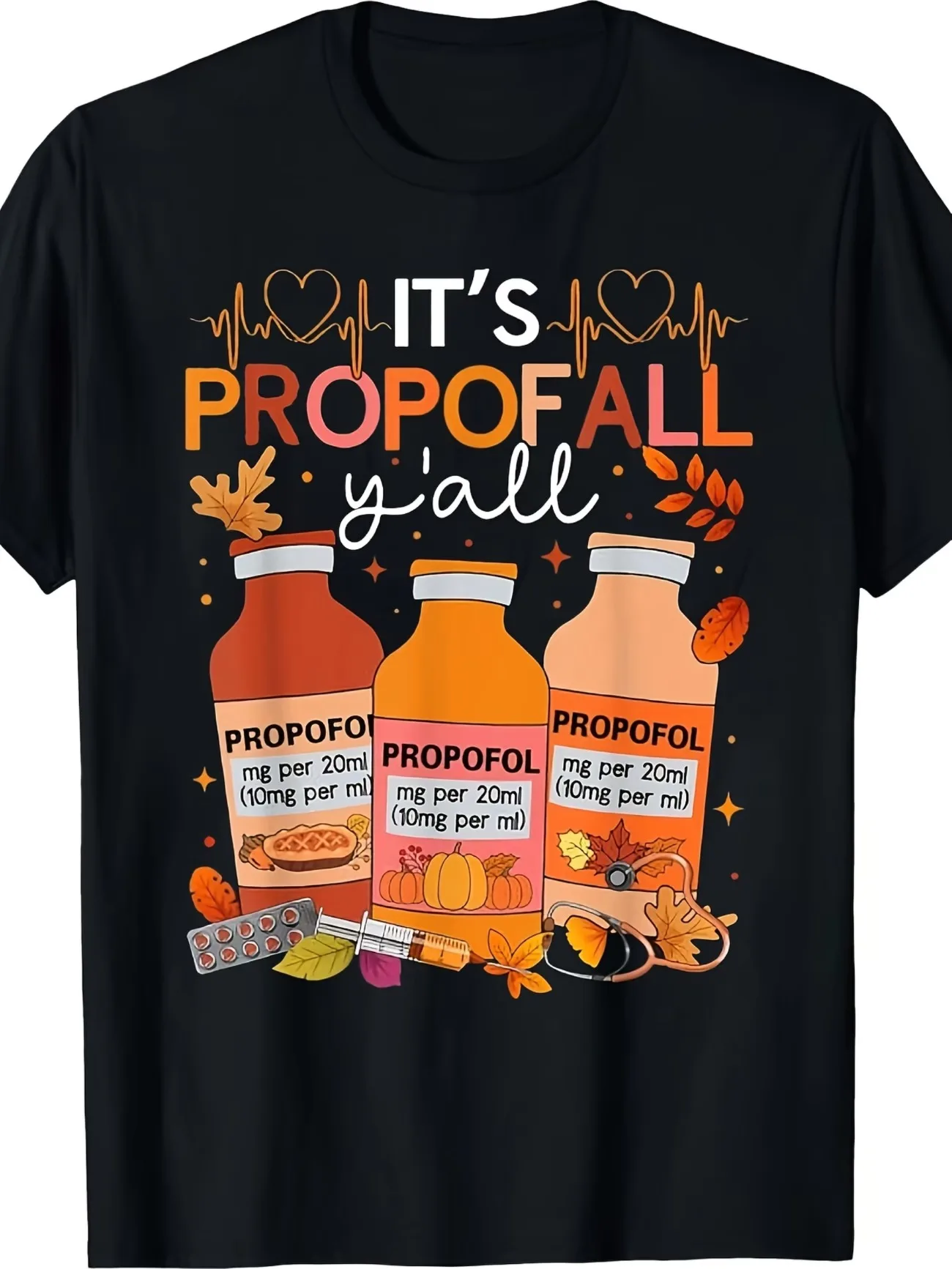 Thanksgiving ICU Nurse Propofol Autumn Laundry Top Vintage T-shirt Unisex Short Sleeve Crew Neck Streetwear Casual Oversize Tees