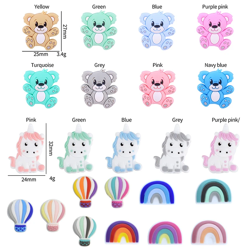 

5/20/50pcs Silicone Beads Animal Focal Beads Unicorn koalas Loose Round Bead DIY Beaded Pen Keychain Pendant For Jewelry Making