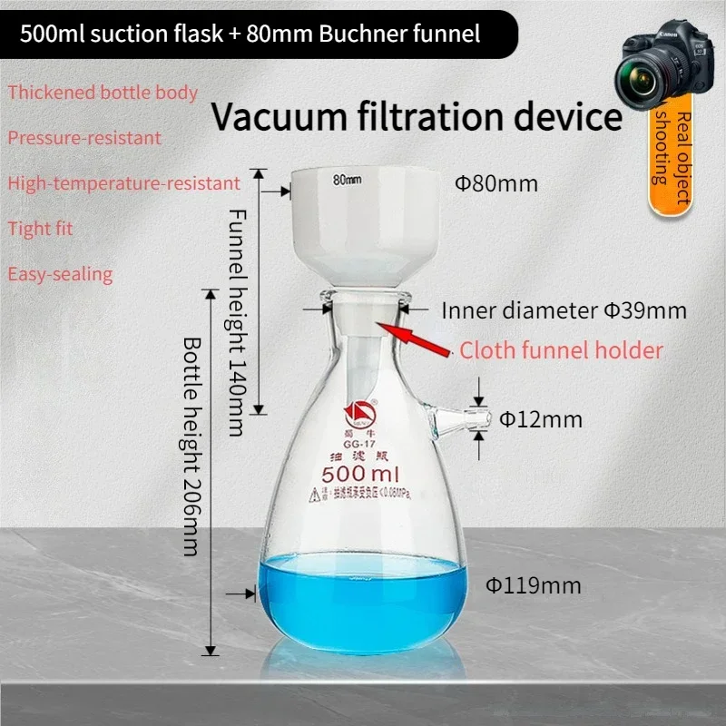 

Shuniu Vacuum Filtration Device Buchner Filter Set 125 250 500ml Top Mouth Bottle Ceramic Buchner Funnel Laboratory Solvent