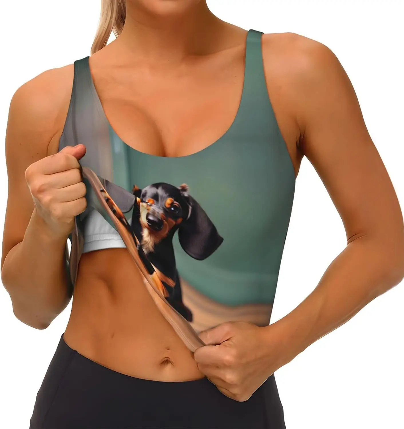 Rompi Olahraga Cetak Dachshund Duggee Lucu untuk Wanita, Lembut dan Bernapas, Cocok untuk Kebugaran, dan Pakaian Santai