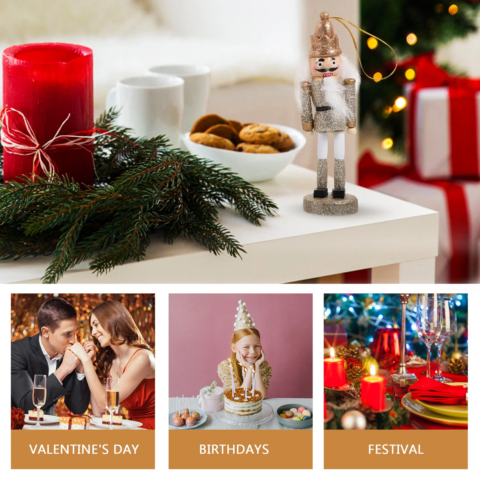 

6Pcs Wooden Nutcracker Hanging Decor Festive Christmas Ornament Bright Craft Table Decoration for Holiday Xmas Party Favor