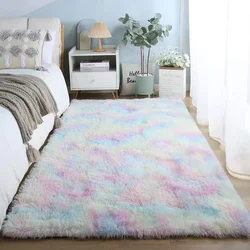 Hairy Rainbow Rugs for Children Bedroom Soft Furry Carpets Living Room Kids Baby Room Nursery Playroom Cute Room Decor Area Rug