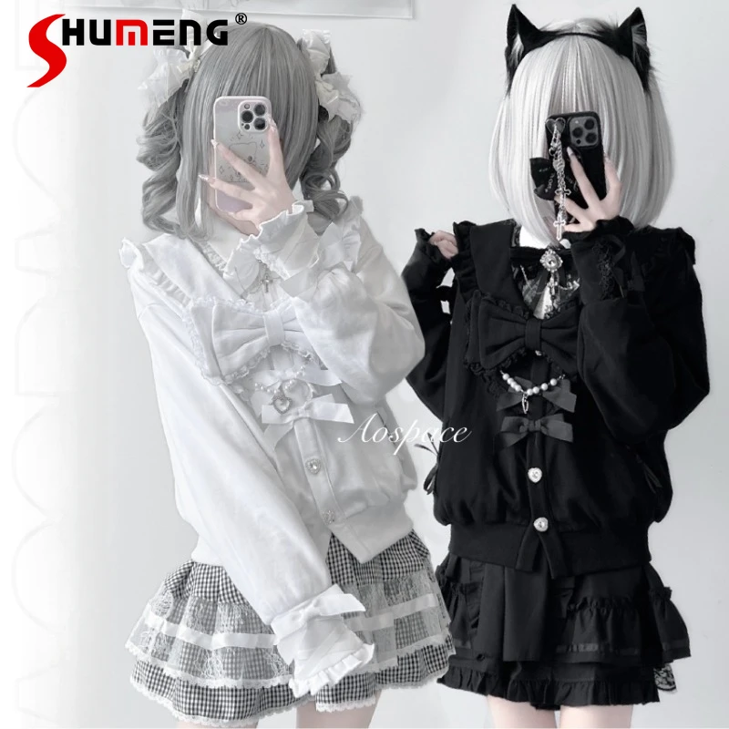 Japanese Lolita SC New Mine Series Mass-produced Spliced Lace Sailor Collar Short Jacket Single-breasted Oversized Coat Outwear