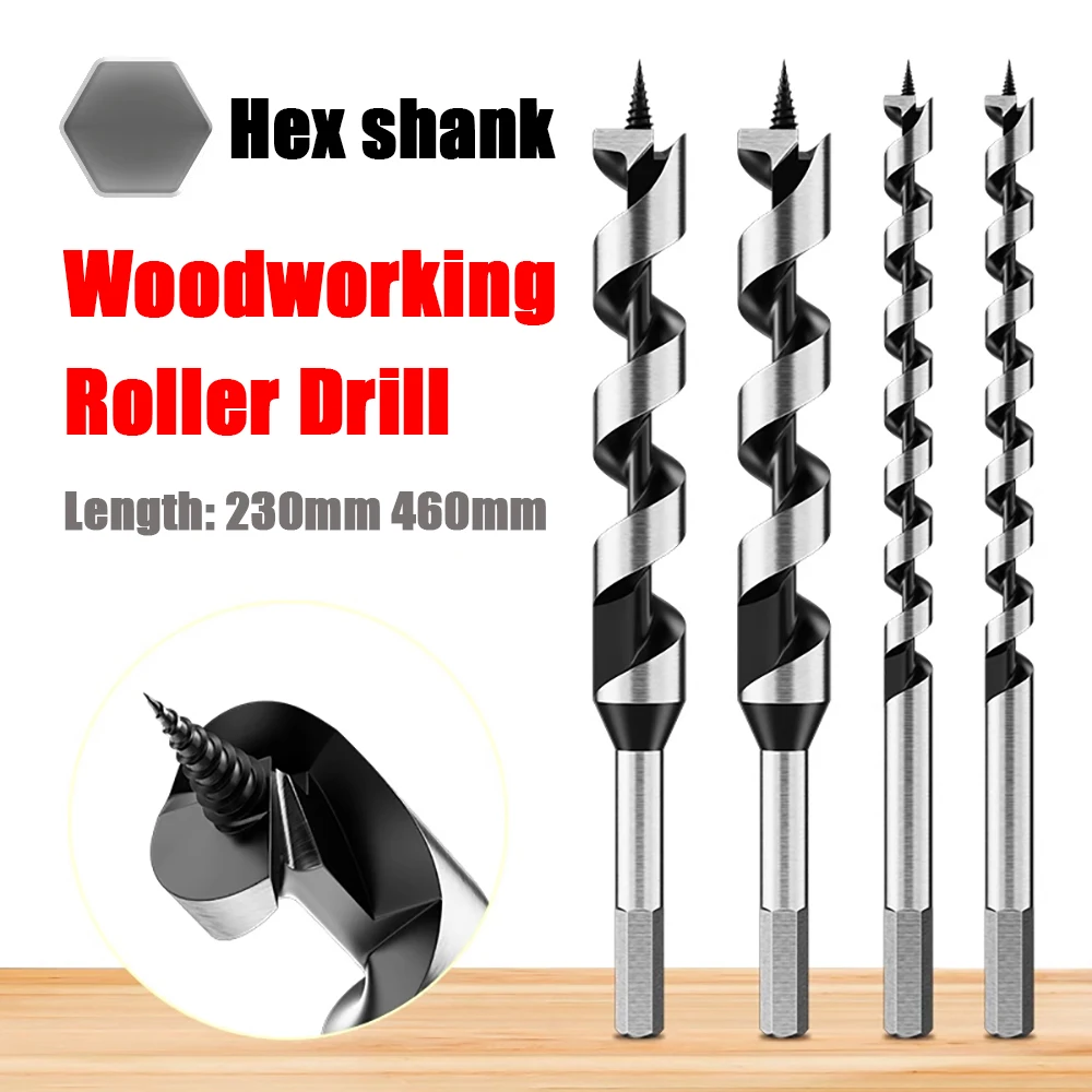 

1PC Woodworking Roller Drill 230mm 460mm Long Hexagonal Handle Fried Dough Twists Wood Tapper Wood Door Lock Reaming Tool