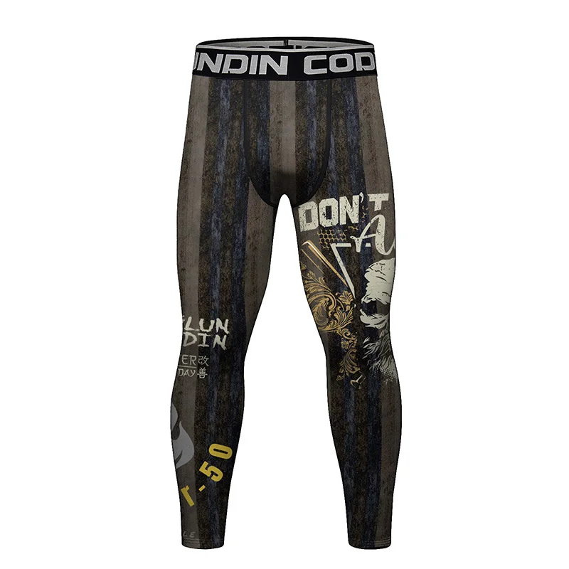 ผู้ชายการบีบอัด Active Running Jogging Sweat เลกกิ้งโพลีเอสเตอร์สแปนเด็กซ์ MMA BJJ ออกกําลังกายกางเกงออกกําลังกายแน่นพร้อมการพิมพ์ 3D