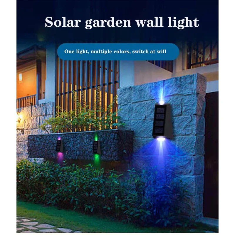 Solar LED Light Outdoor RGB Wall Lamp Waterproof Garden Lighting Motion Sensor Recharge Double Head Porch Decoration Spotlight