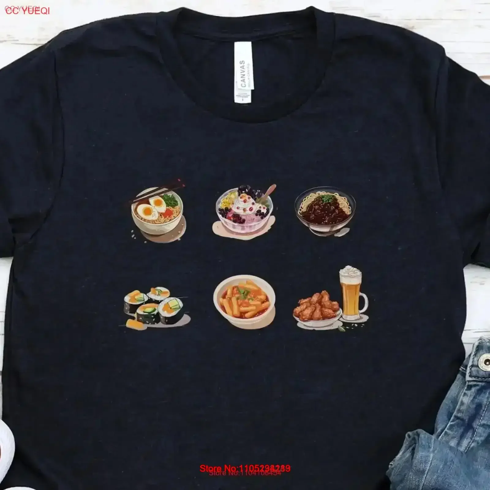 

Корейская футболка Foods для любителей еды Foodie Ramen или Ramyeon Bingsoo Jajangmyeon Gimbap Tteokbokki Chicken Beer vintage Washed