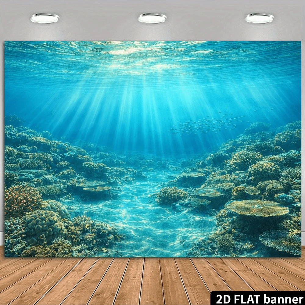 Realistic Coral Reef Underwater Tapestry Wall Hanging Blue Ocean Tropical Scene Decor Sunlight Deep Sea Aquarium Print for Moder